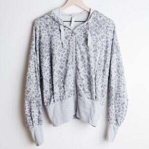 Athleta Heather Gray Leopard-Print Zip Hoodie